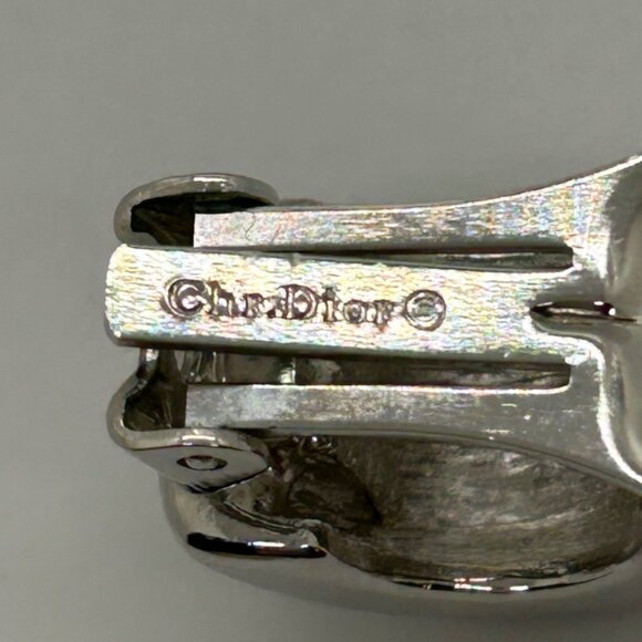 Christian Dior Vintage Clip-On Earrings With Rhinestones & Silver-Tone Metal - Picture 3 of 16